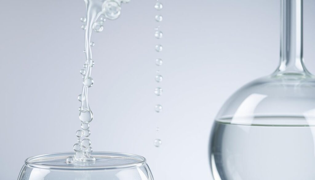 A clear glass distillation apparatus is depicted, showcasing the dynamic process of latent heat observation. In the foreground, a steady stream of vapor rises from the boiling liquid, its movement visually evident. Intricate bubble formations dance along the surface, signaling the phase transition. In the middle ground, the vapor travels upward, eventually condensing on the cooler glass walls, creating rivulets of liquid that trickle back down. The background depicts the overall mass balance, with the condensed liquid collecting in the receiving vessel, completing the closed-loop system. Soft, diffused lighting illuminates the scene, highlighting the clarity of the glassware and the delicate interplay of the various states of matter.